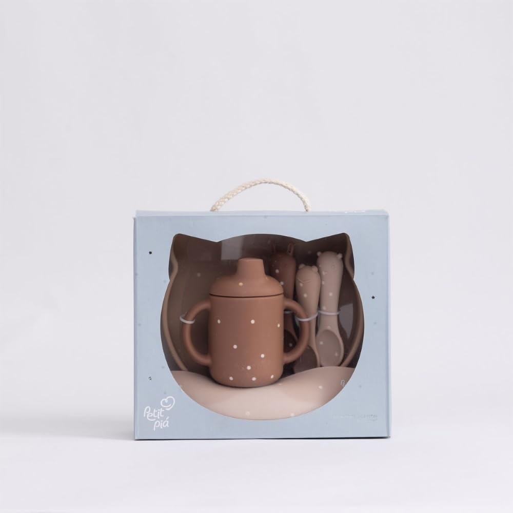 Kit Alimentação 6 Peças em Silicone Marrom Premium - Segurança e Conforto para Bebês