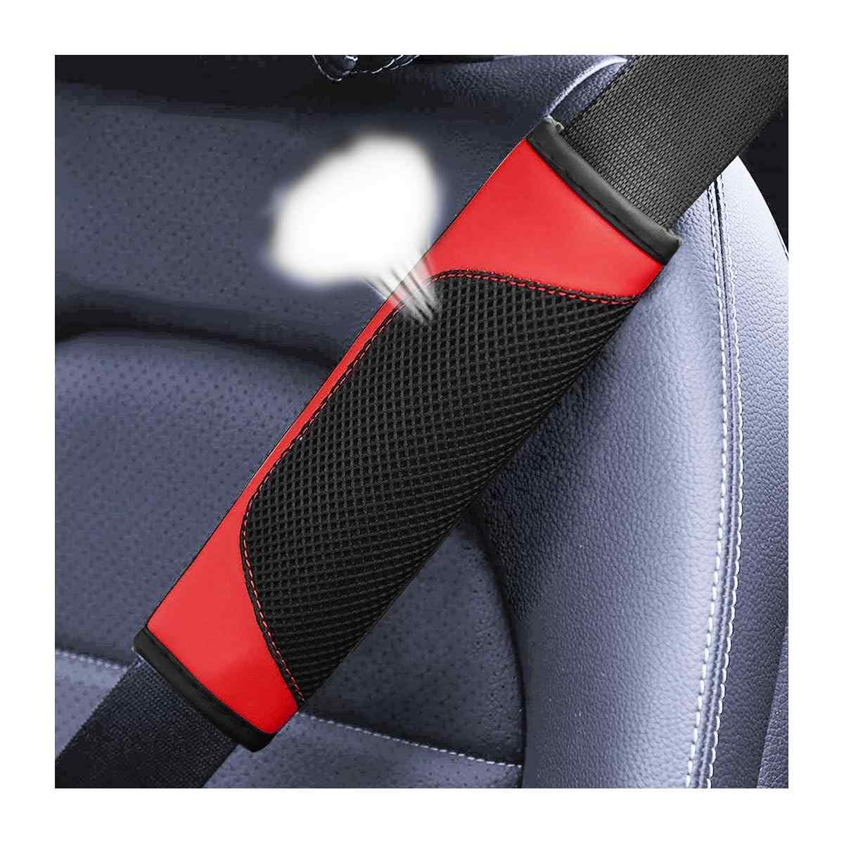 BESULEN: Capa Protetora Universal para Cinto de Segurança de Carro (2 Unidades) - Conforto e Segurança em Couro e Malha Respirável (Vermelho)