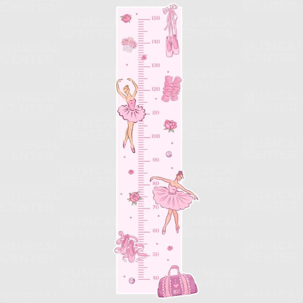 Kit Adesivos Decorativos Régua Crescimento Bailarina Infantil - Lavável, Seguro e Fácil Aplicação para Decoração do Quarto da Menina