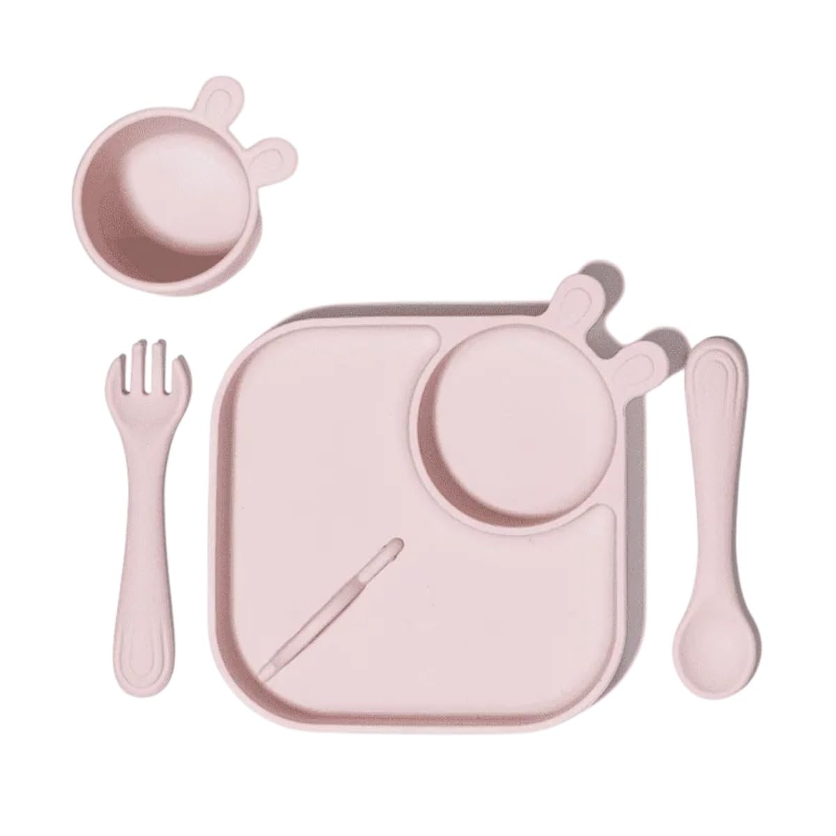 Kit de Alimentação Infantil em Silicone 4 Peças Rosa - Seguro, Prático e Colorido para Bebês
