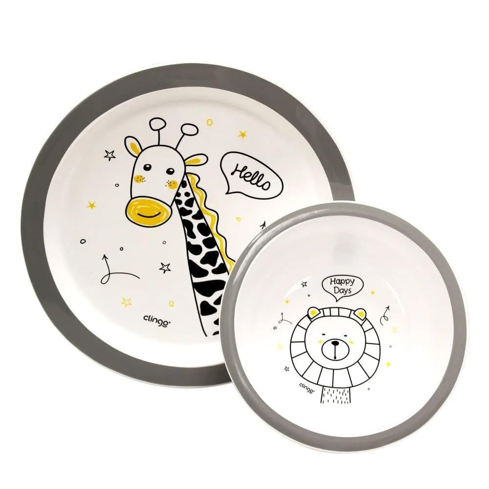 Kit Prato e Tigela Infantil Zoo com Ventosa - Design Divertido e Seguro para Refeições