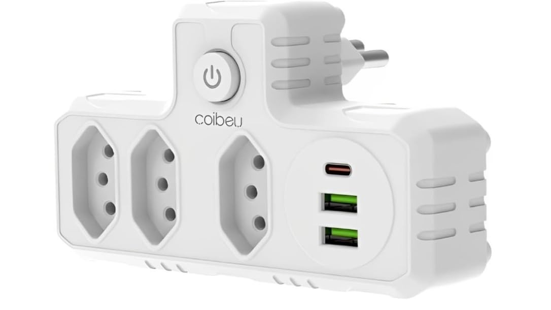 Extensão Elétrica 3 Tomadas + 2 USB + 1 Type-C: Carregamento Rápido e Seguro
