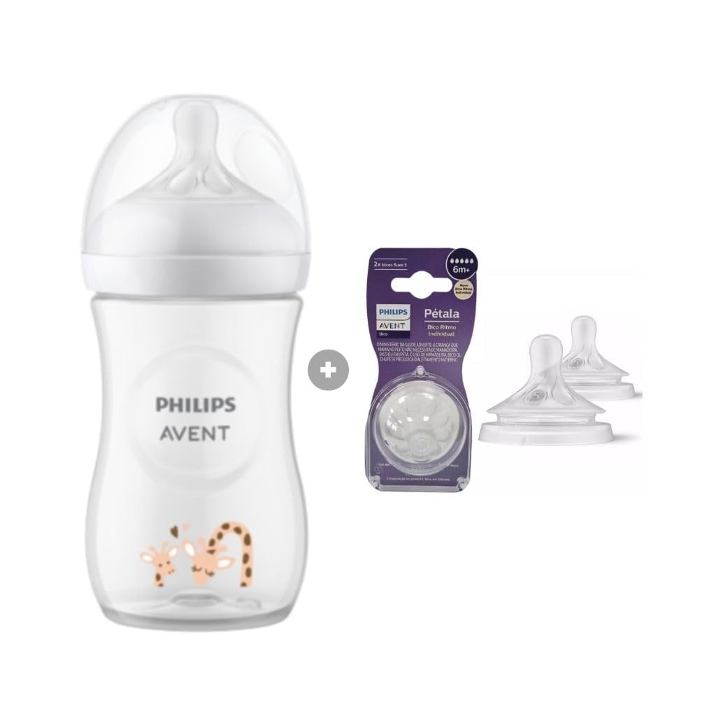 Mamadeira Pétala Avent 3.0 Girafa 260ml com Bico Natural Response - Transição Suave do Seio à Mamadeira