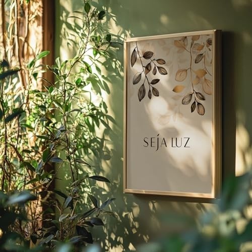 Quadro Decorativo Seja Luz com Moldura Dourada - Frase Motivacional Espiritualidade para Sala, Quarto e Escritório