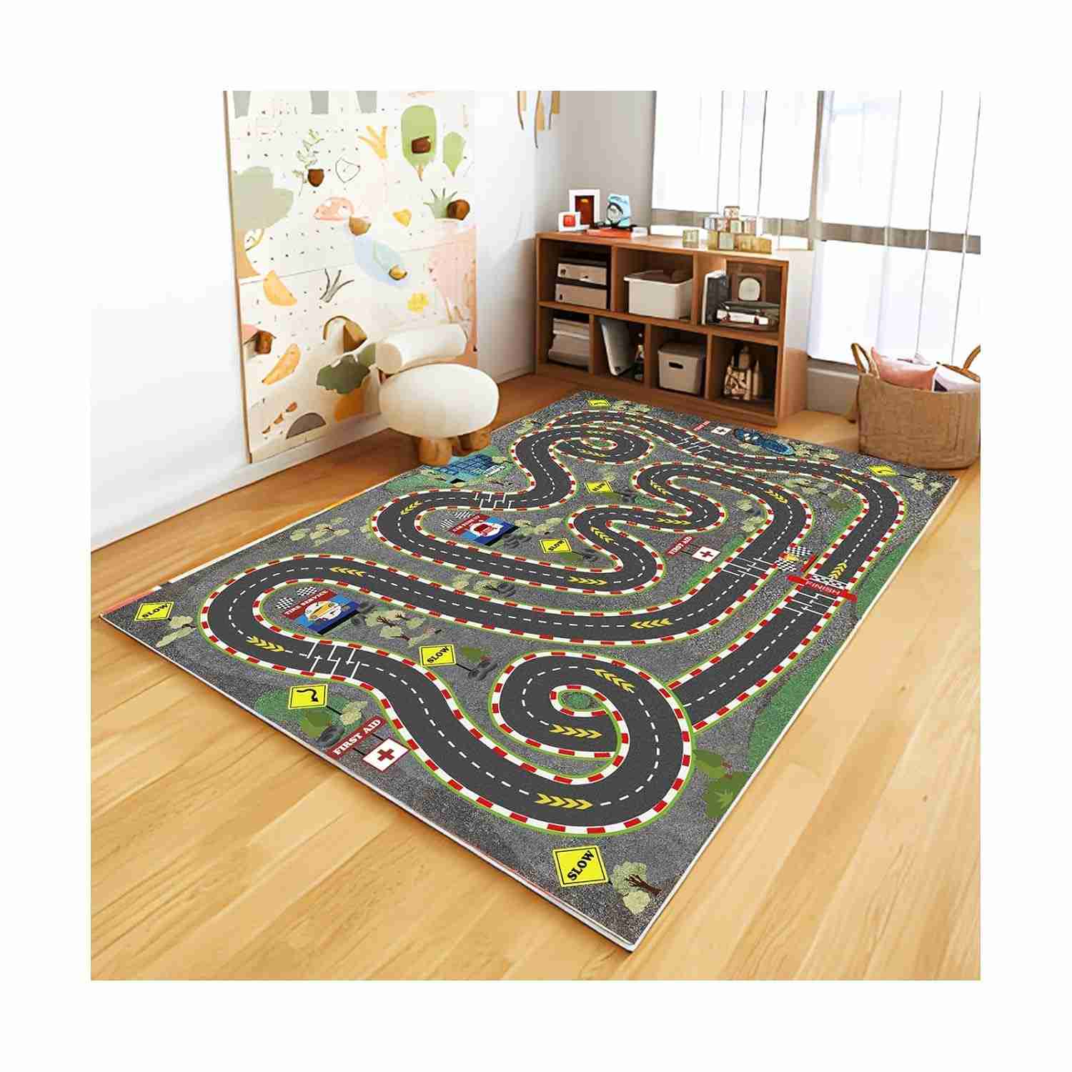 Tapete Infantil Aventura na Cidade "Velocidade Selvagem" - Diversão e Aprendizado para Crianças (79x119cm)
