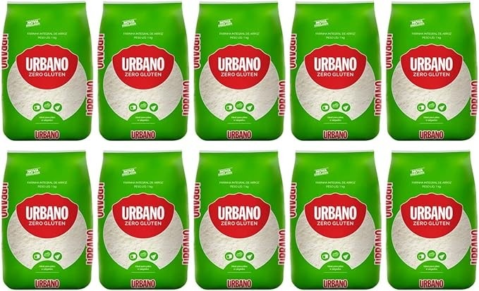 Kit 10 Farinhas de Arroz Integral Sem Glúten 1Kg Urbano