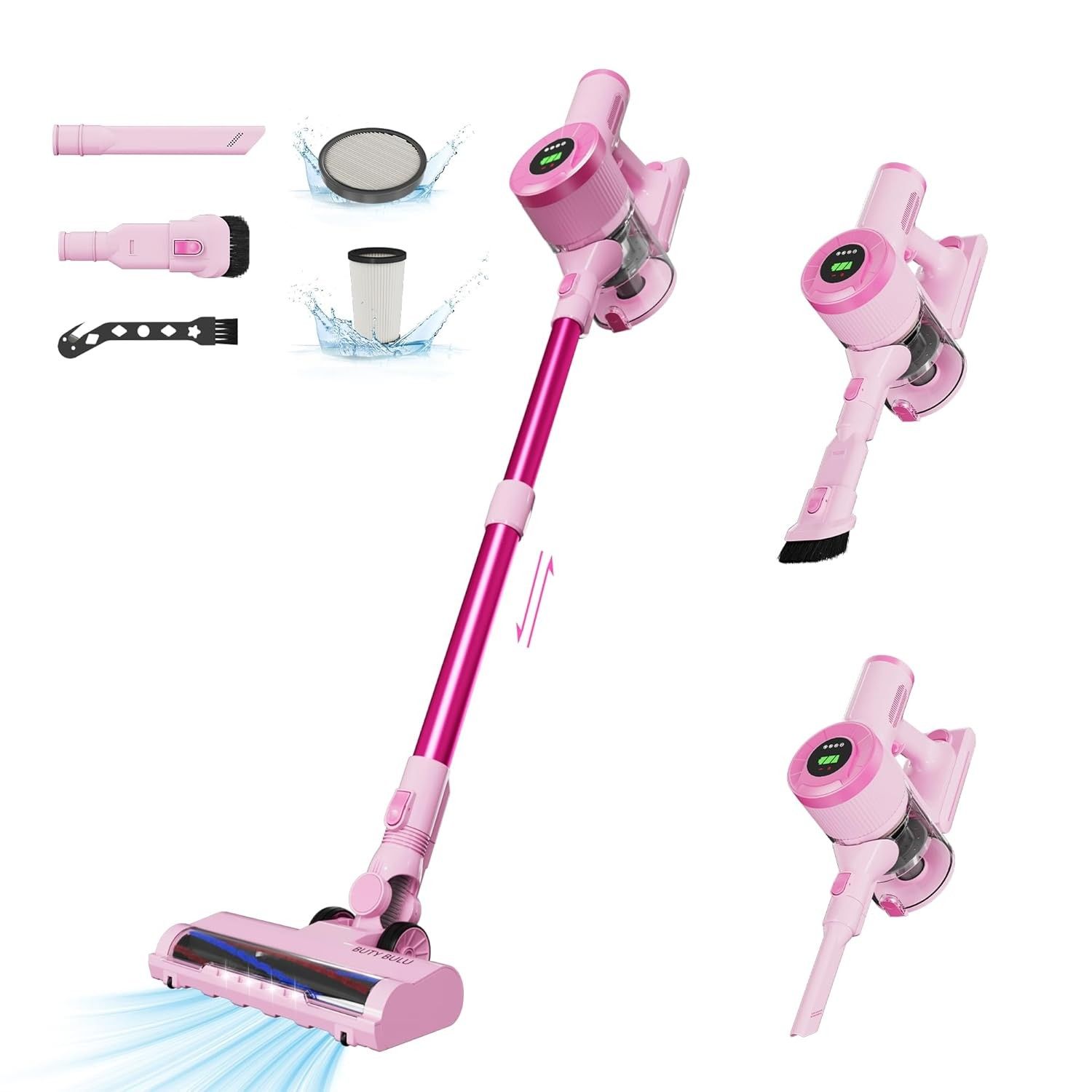 Aspirador de Pó Sem Fio BUTY BULU Rosa - 30 Kpa, 40 Minutos de Autonomia, Ideal para Pisos e Carpetes