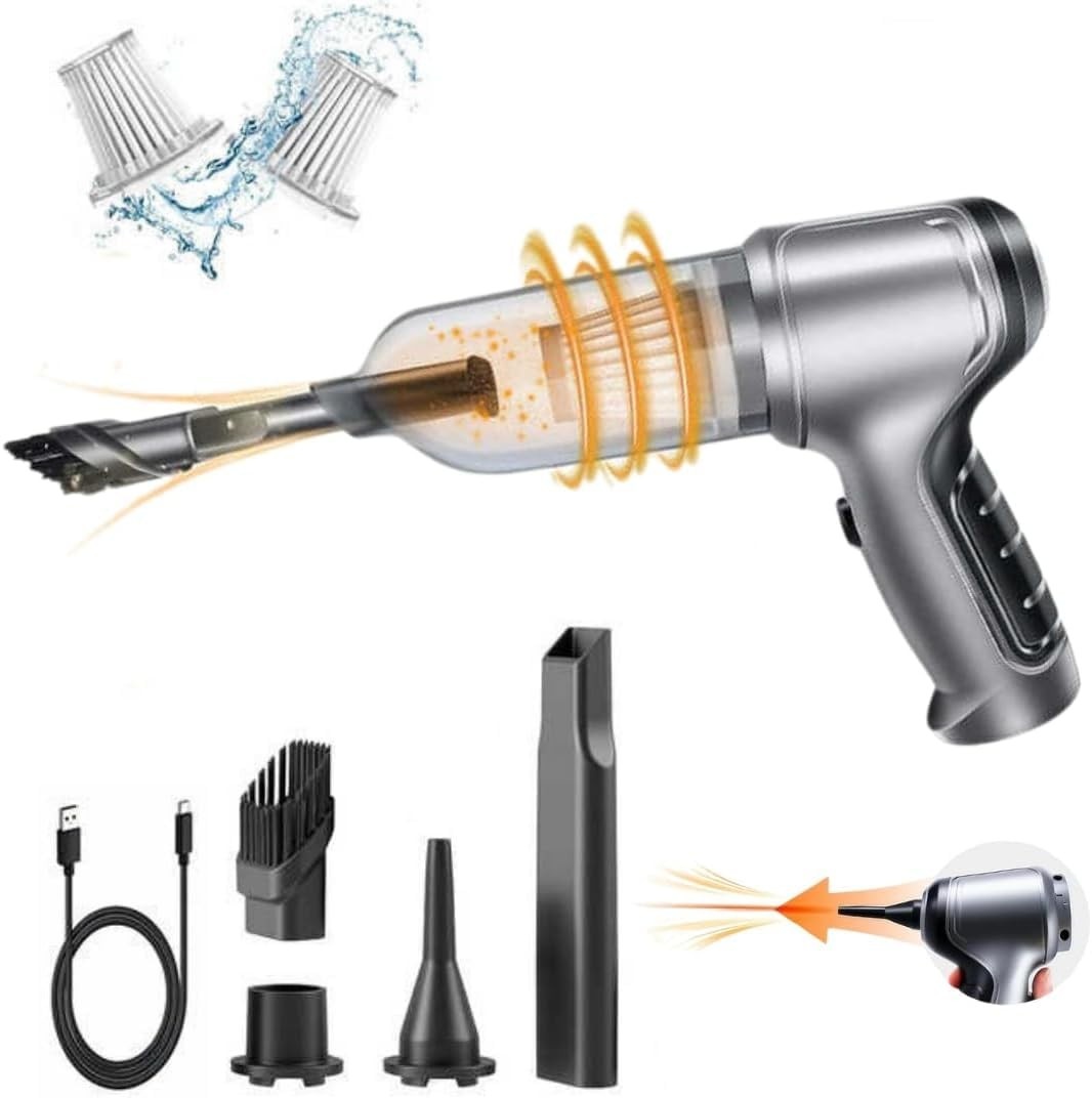 Aspirador de Pó Portátil Soprador 2 em 1 Multifuncional Sem Fio Recarregável USB Ideal Para Limpeza de Carro, Sala, Cozinha, Quarto, Banheiro, Escritório e Pequenas aspirações - Premium