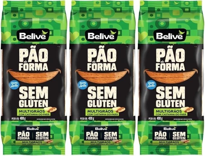 Kit com 3 Pacotes de Pão de Forma Multigrãos sem Glúten de 400g cada - Belive