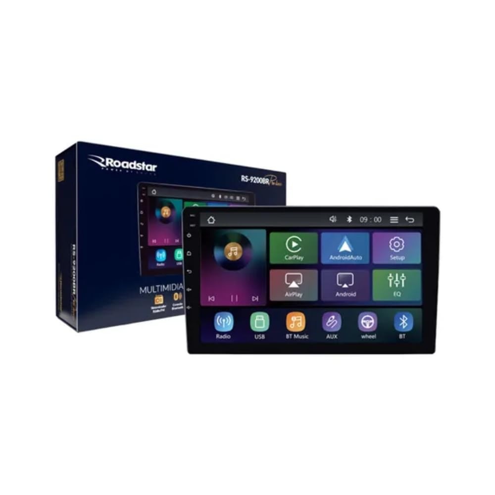 Central Multimídia Roadstar RS-9200BR Pro Line: Tela 9" IPS, Carplay Sem Fio e Espelhamento Inteligente