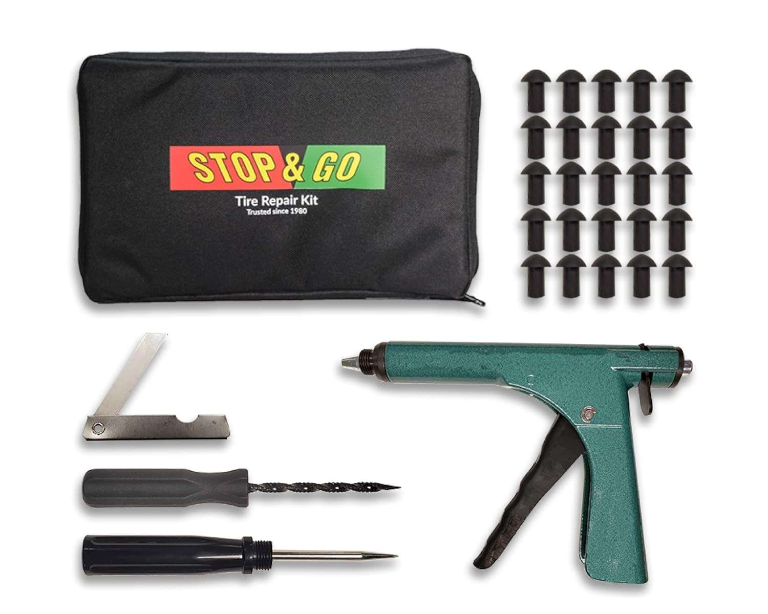 Stop & Go 1075: Kit Reparo Pneu Sem Câmara 30 Peças - Solução Rápida para Carros, Motos e Mais!