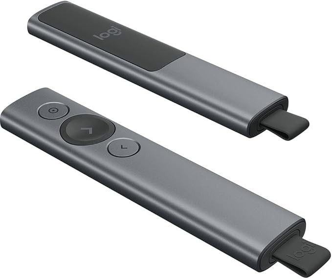 Apresentador sem fio Logitech Spotlight com Conexão USB ou Bluetooth, Aplicativo para Personalização de Botões e Alertas e Bateria Recarregável - Cinza