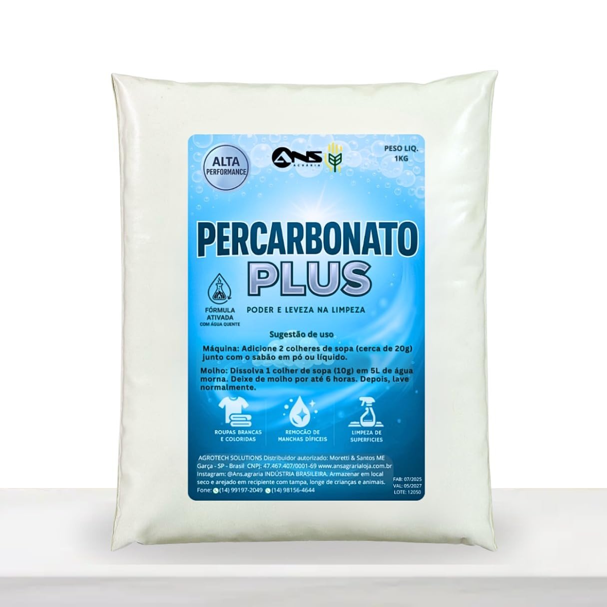 Percarbonato de Sódio PLUS 1kg - Limpeza Profunda Ecológica Sem Cloro | Removedor de Manchas e Odores para Roupas e Casa