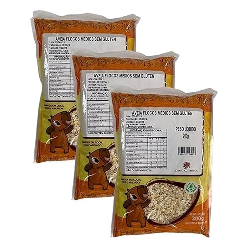 Kit 3X: Aveia em Flocos Médios Sem Glúten Tainá Alimentos 200g