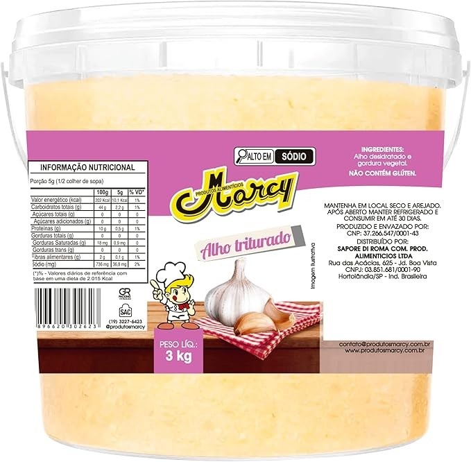 Alho Balde 3Kg Triturado Tradicional Sem Sal Tempero Prático