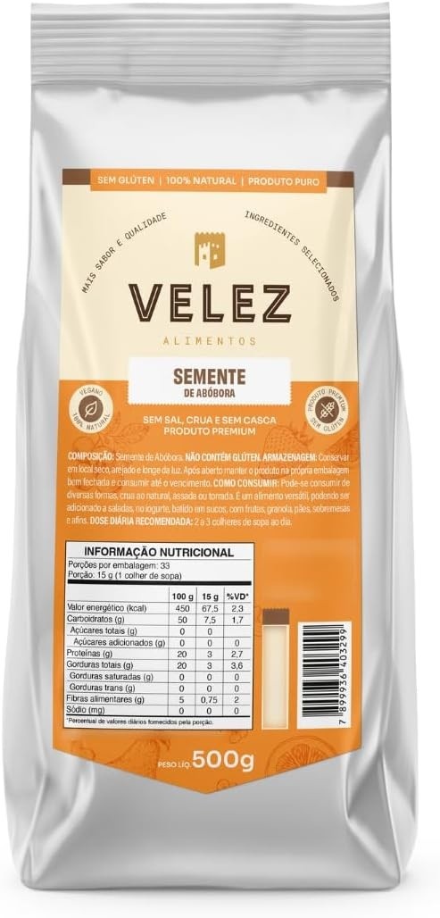 Semente de Abóbora Crua Sem Casca Premium VELEZ 500g