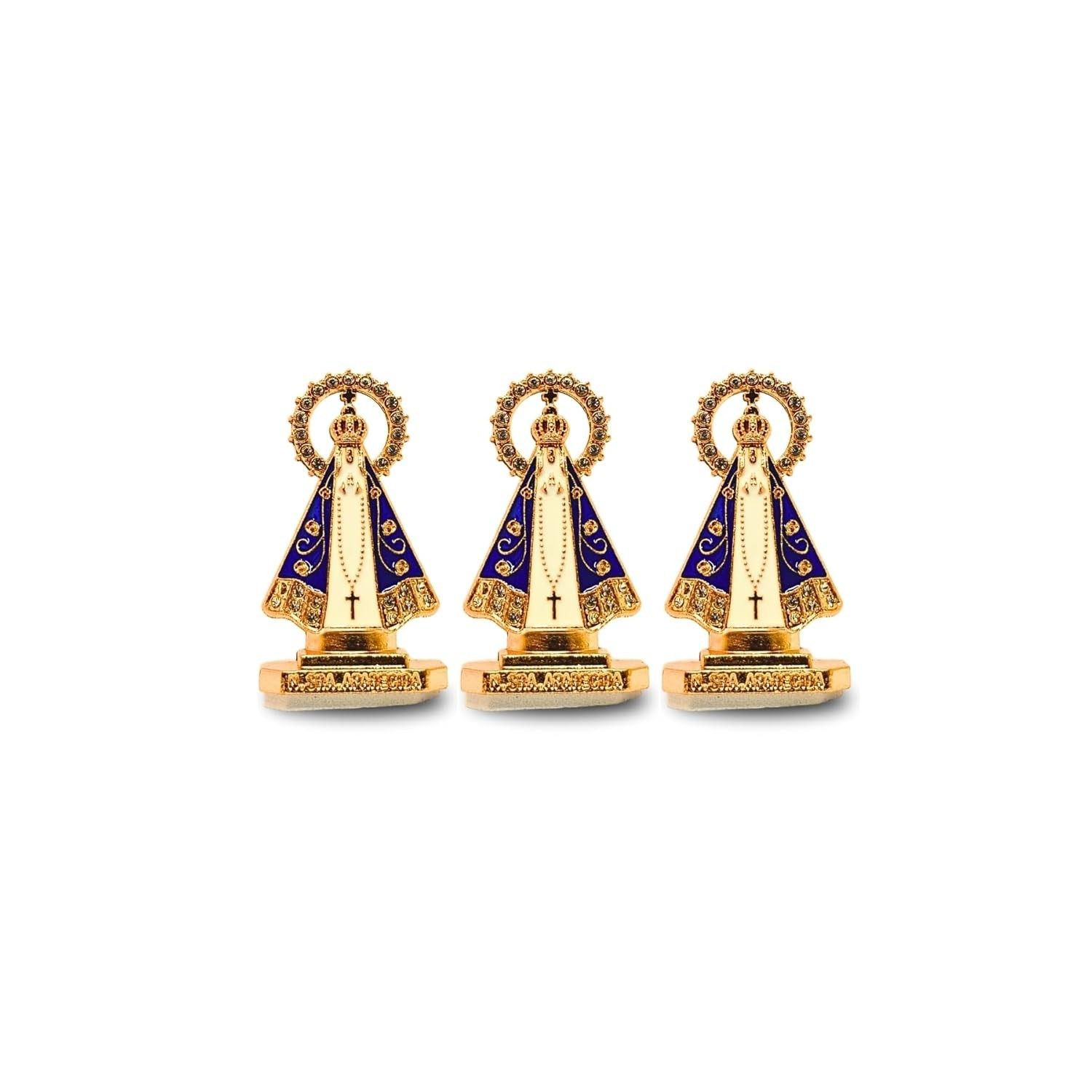 Kit com 15 Mini Nossa Senhora Aparecida em Metal - Proteção e Fé para seu Carro