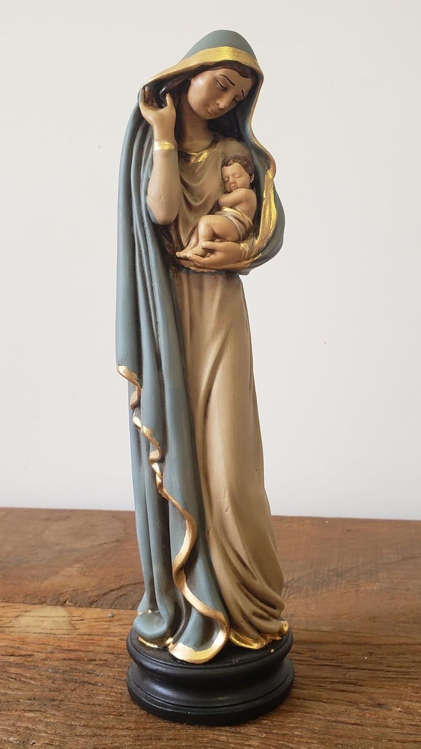 Imagem Nossa Senhora Colo de Mãe em Gesso Premium 32x11cm - Artesanal com Pintura a Óleo
