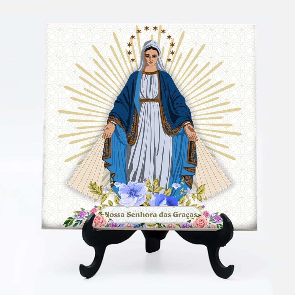 Quadro Azulejo Fé Nossa Senhora das Graças 24 - Decore com Devocao e Estilo