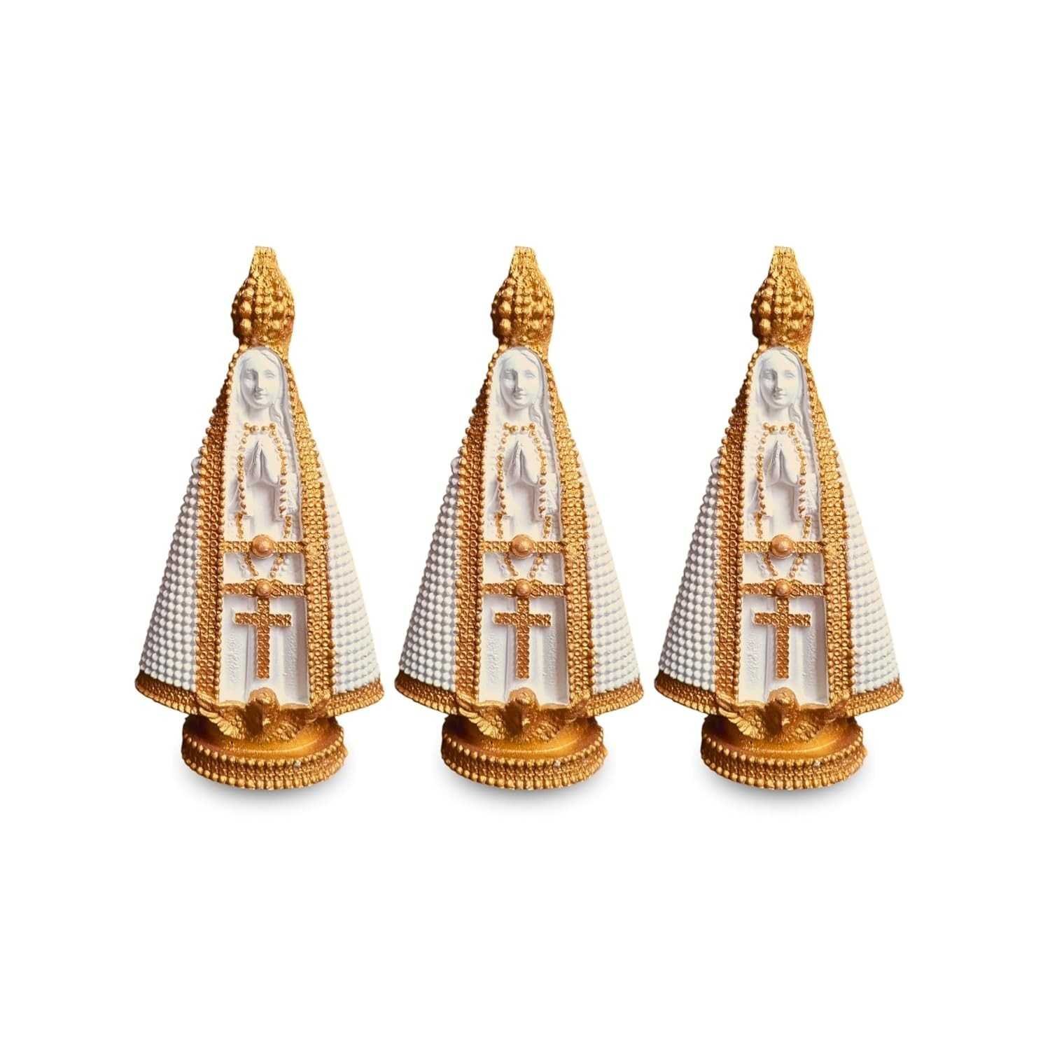 Imagem Nossa Senhora Aparecida 3D 20cm com Pérolas Falsas - Gesso Branco