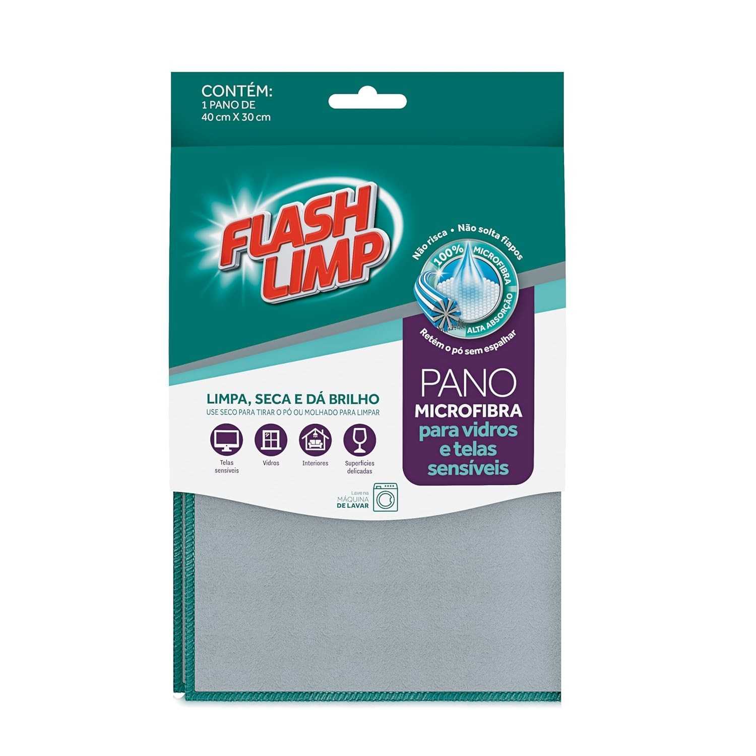 Pano Microfibra Flash Limp para Vidros e Telas Sensíveis - 40cm