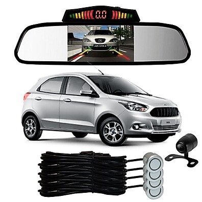 Sensor de Ré + Espelho com Câmera para Ford Ka Prata