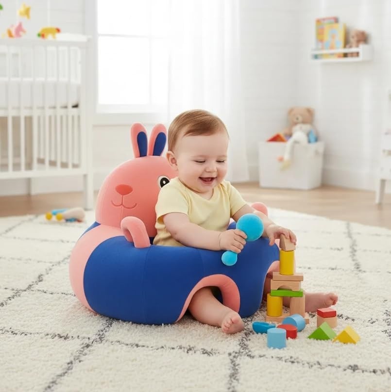 Assento Infantil com Encosto Coelho - Segurança e Conforto para Bebês Sentarem com Estabilidade