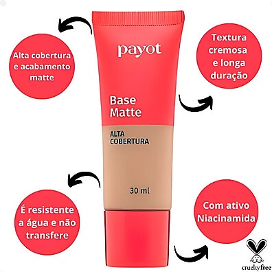 Base Líquida Matte Payot: Alta Cobertura e Toque Sequinho