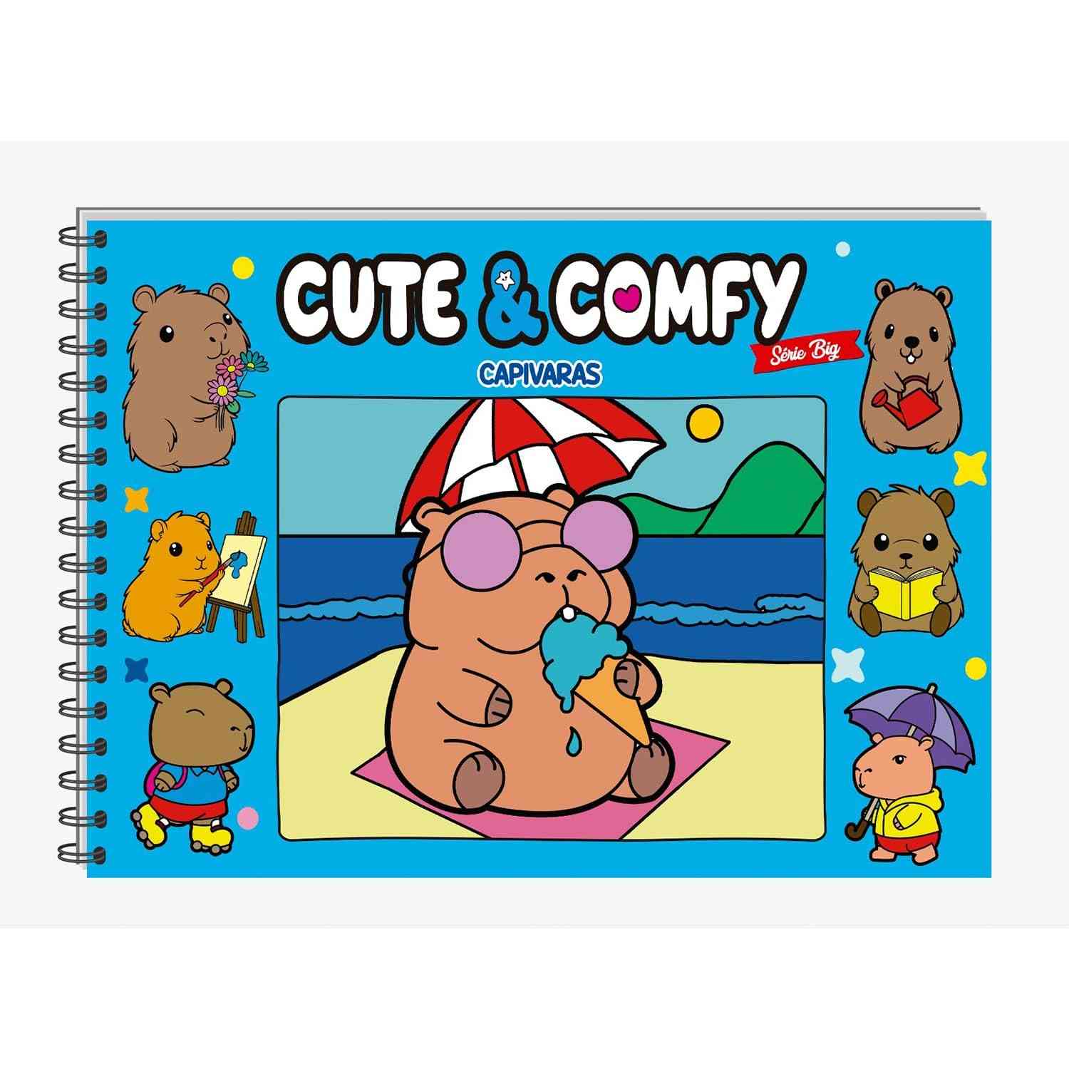 Livro de Colorir Adulto Cute & Comfy Série BIG - Capivaras | Capa Holográfica