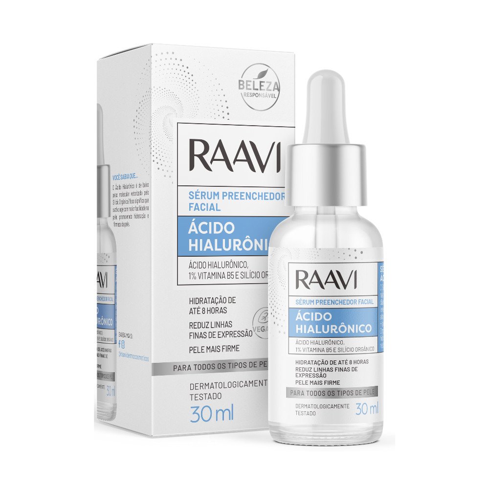 Sérum Facial Ácido Hialurônico Raavi: Hidratação e Firmeza em 8h