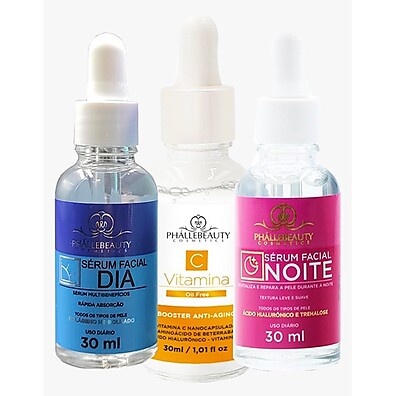 Séruns PhálleBeauty: Kit Dia, Noite e Vitamina C