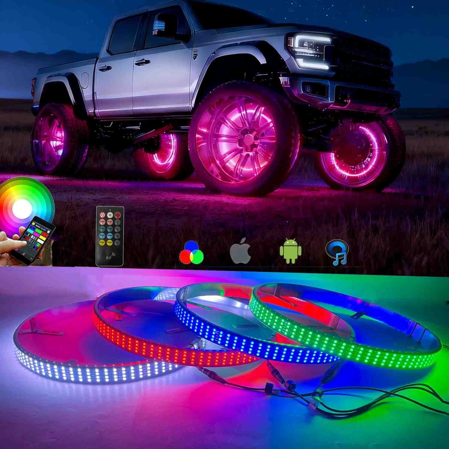 Kit Luzes de Roda LED RGBW com App: Ilumine seu Carro com Estilo e Segurança!