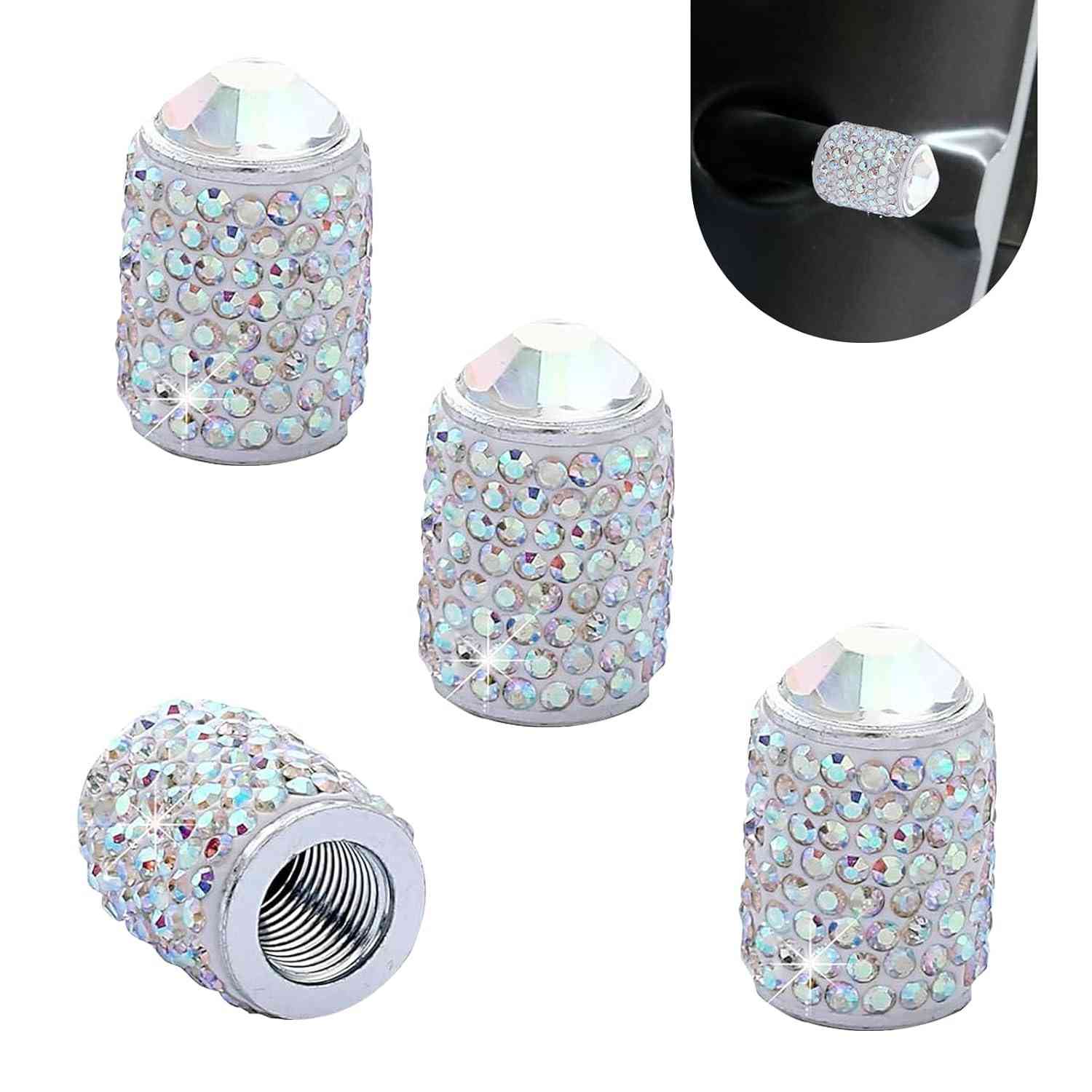 4x Tampas de Válvula de Pneu Brilhantes com Strass Cristal - Elegância e Proteção para Seu Carro