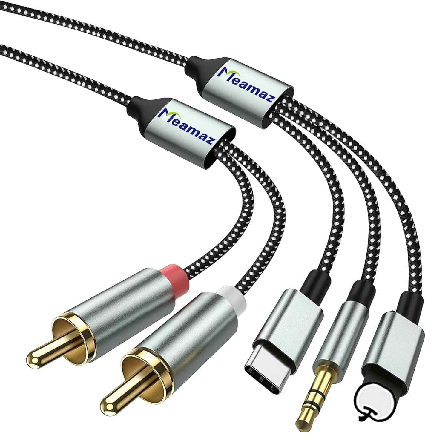 Meamaz Cabo 3 em 1 USB-C/Lightning para RCA: Áudio de Alta Fidelidade para seu Home Theater