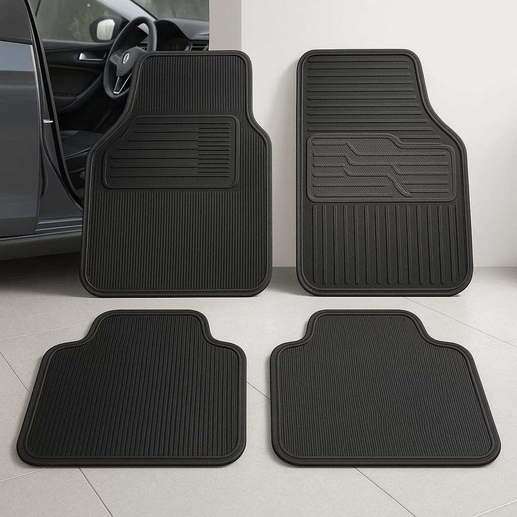 Jogo de Tapetes Automotivos Universais em Borracha 4 Peças: Proteção e Estilo para Seu Carro