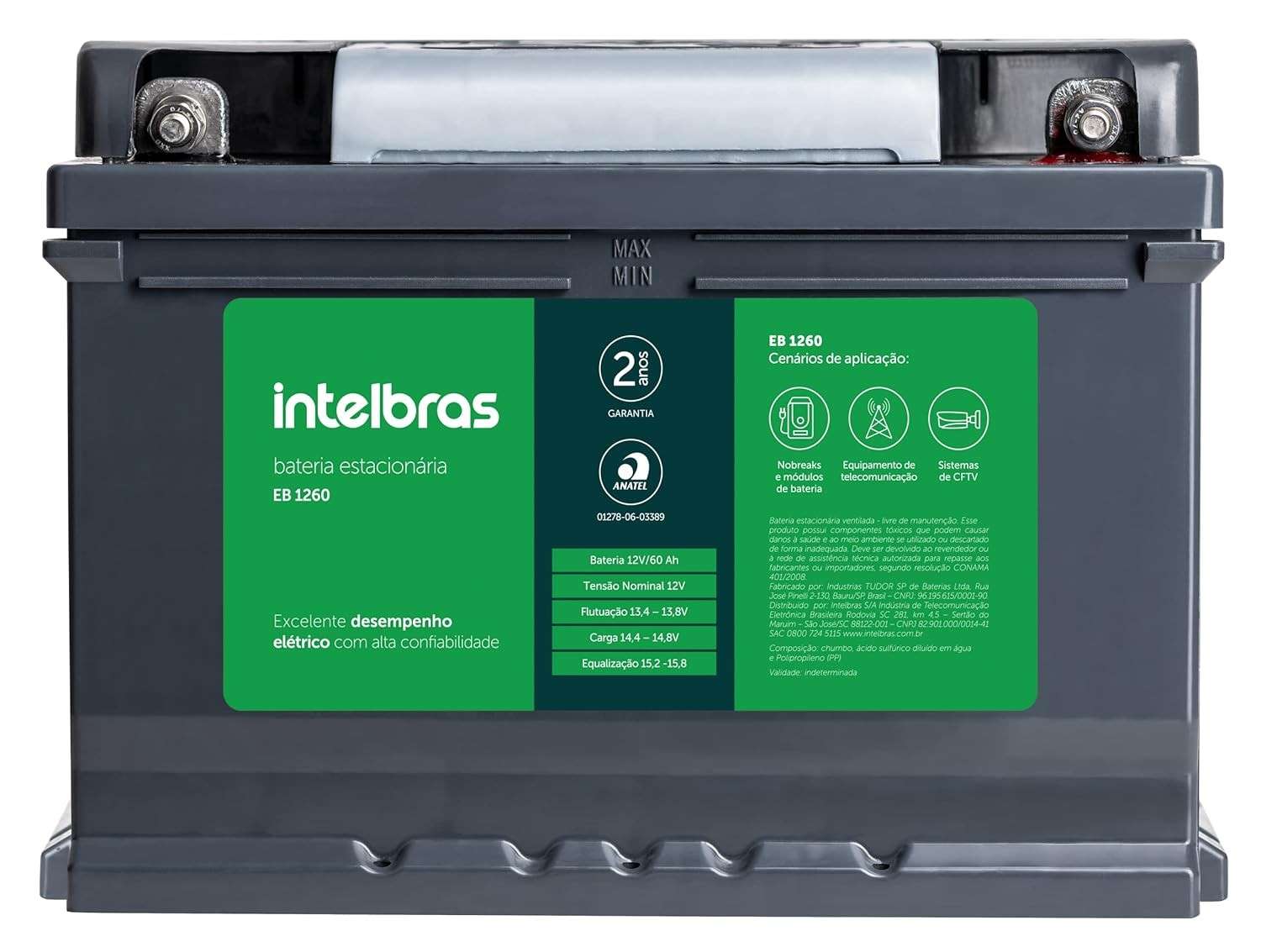 Bateria Estacionária Intelbras EB 1260 PB-ACIDO 12V 60Ah: Energia Confiável para Seus Projetos