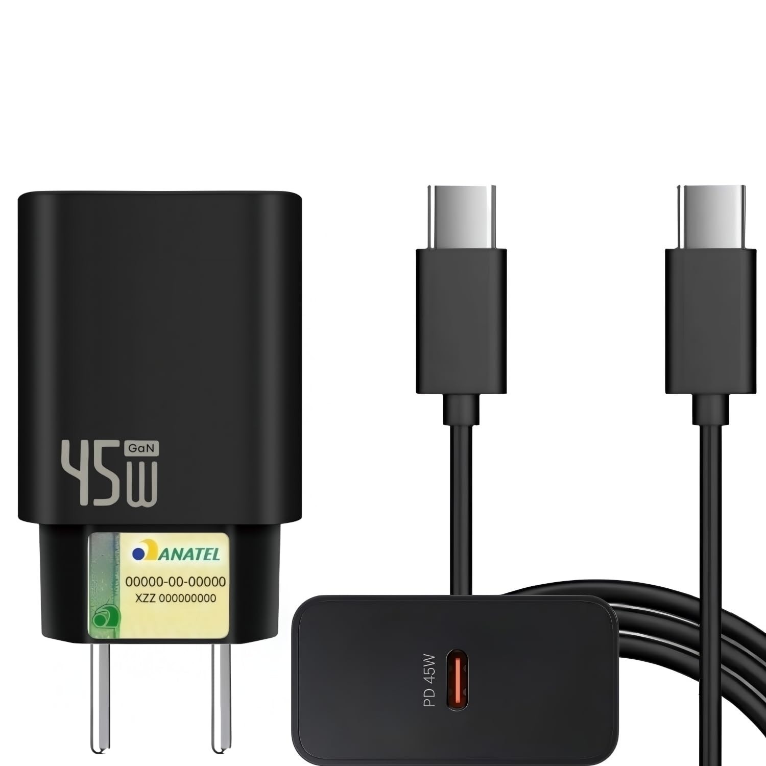 Carregador Turbo 45W GaN com Cabo USB-C 1m: Carga Rápida e Segura para Todos Seus Dispositivos