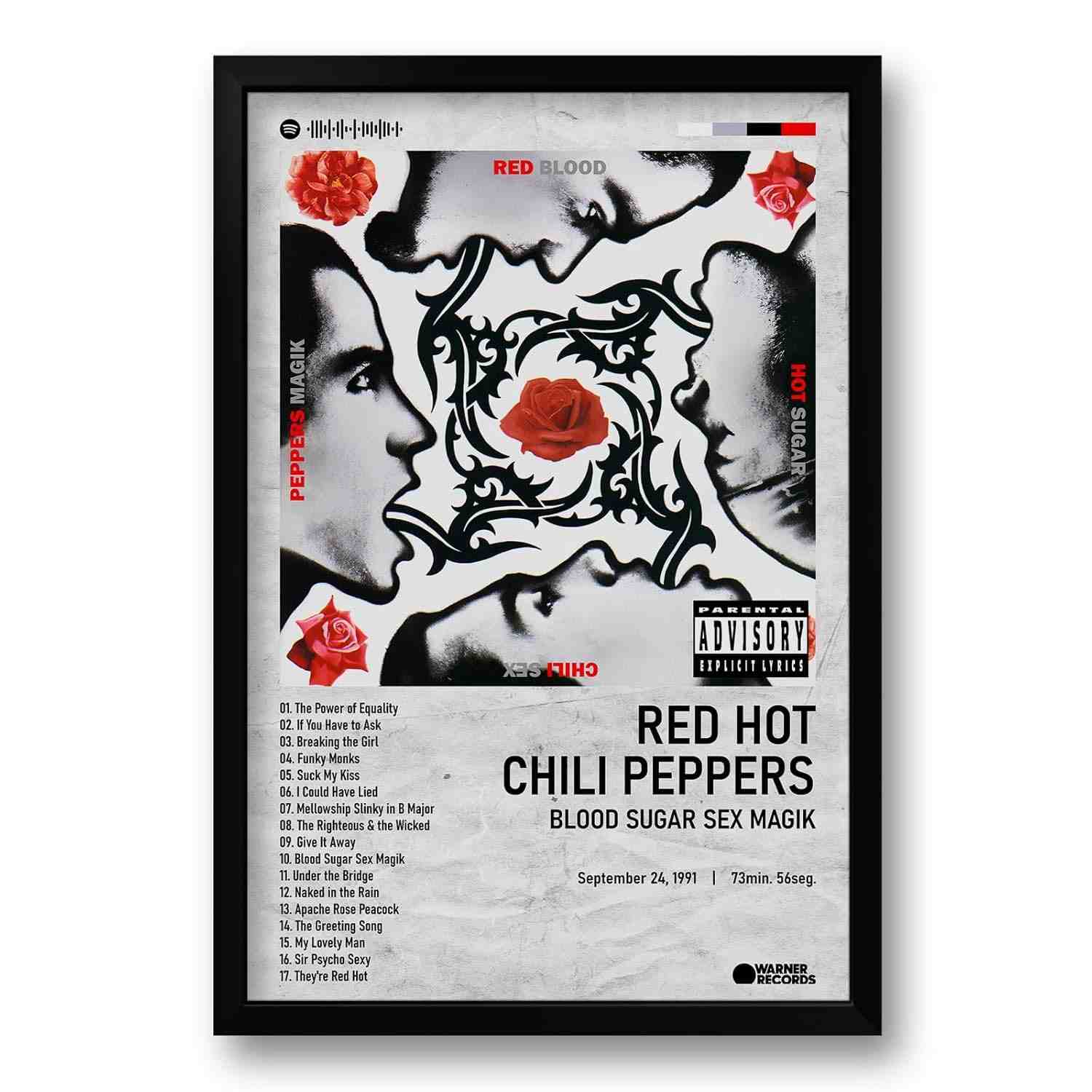 Quadro Álbum Blood Sugar Sex Magik Red Hot Chili Peppers 40x60cm - Arte de Parede Retrô com Moldura Ecológica