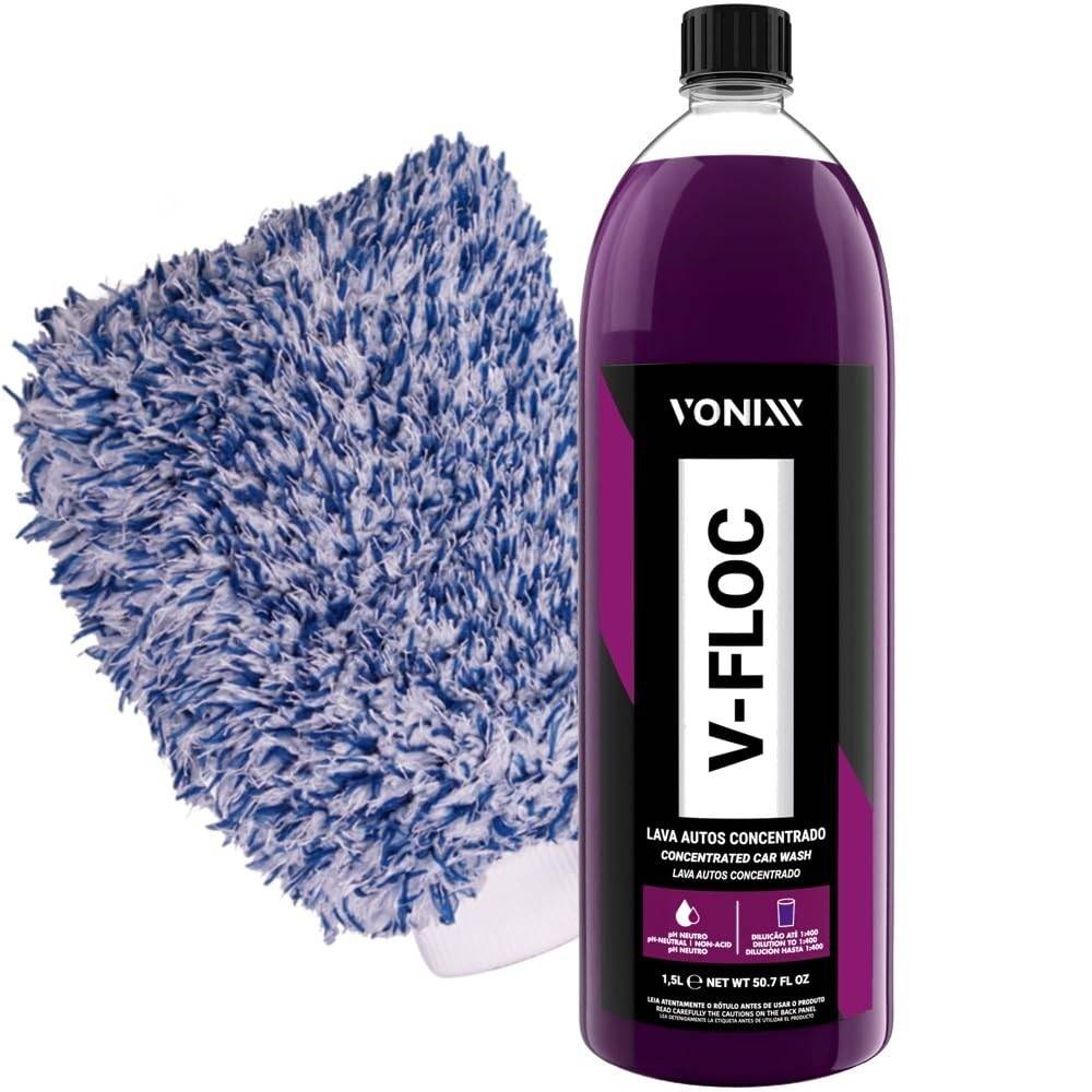 Kit Essencial para Detalhamento: Shampoo V-Floc 1,5L Vonixx + Luva Pré-Polimento Karbox