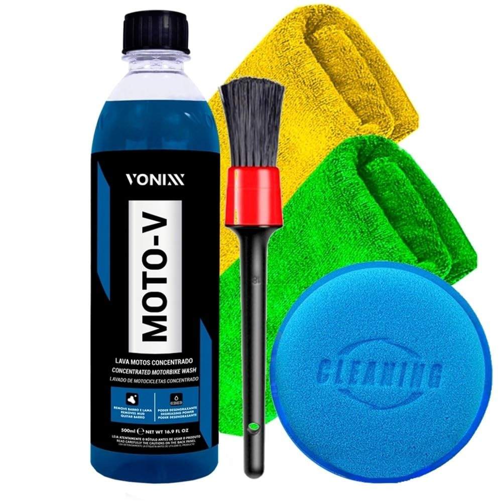 Kit Completo Detalhamento Moto: Shampoo Moto-V Vonixx + Acessórios Essenciais