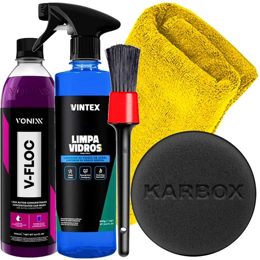Kit Completo Limpa Vidros e Shampoo Automotivo Vonixx + Acessórios Karbox