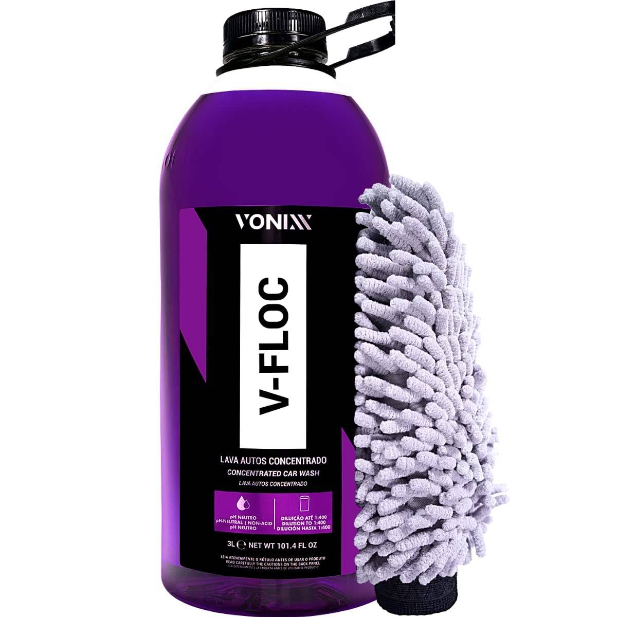 V-Floc Shampoo Neutro 3L + Luva Microfibra Tentáculos Vonixx: Limpeza Profissional para seu Veículo