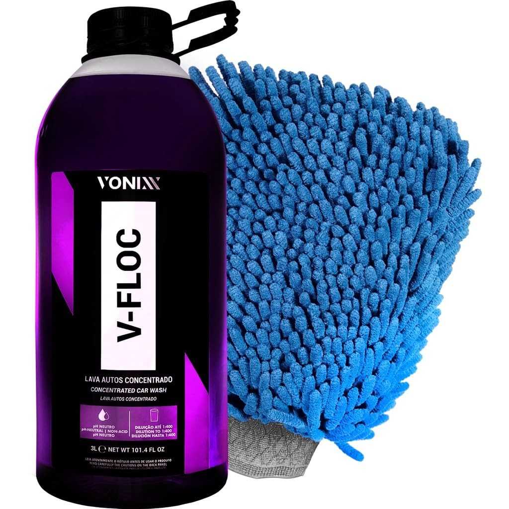 Kit Impecável: Shampoo Automotivo V-Floc 3L Vonixx + Luva Microfibra Karbox