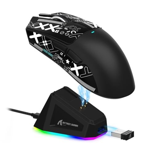 ATTACK SHARK X11 Mouse sem fio leve, 62g, RGB, conexão tri-modo (2.4G/USB-C/BT), 22K DPI, sensor PAW3311, 5 botões programáveis, base de carregamento RGB, compatível com PC/Mac-Preto+Tape