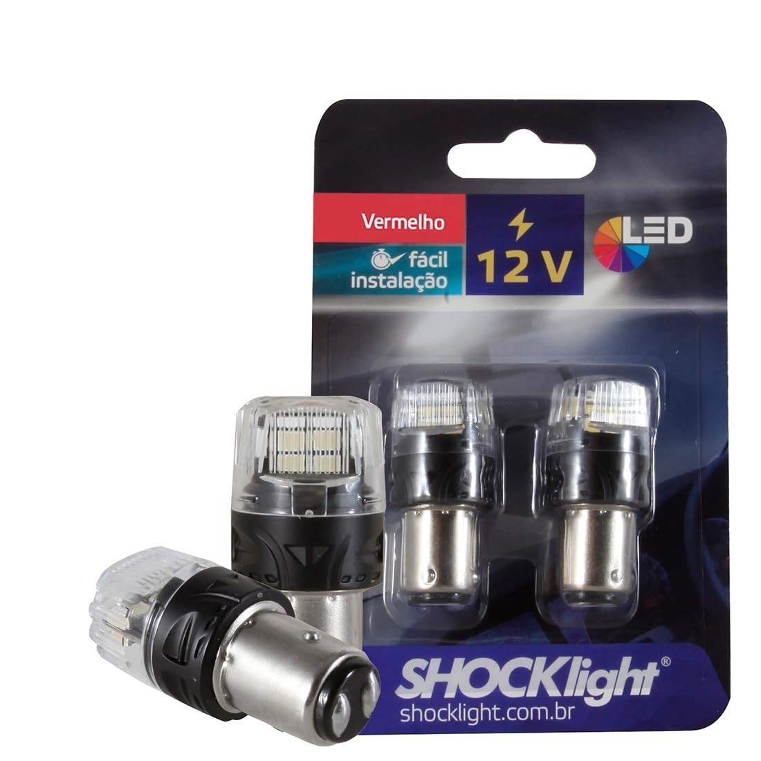 Lâmpada LED 1157 Shocklight 12V Vermelha 2 Polos - 16 Leds de Alta Potência