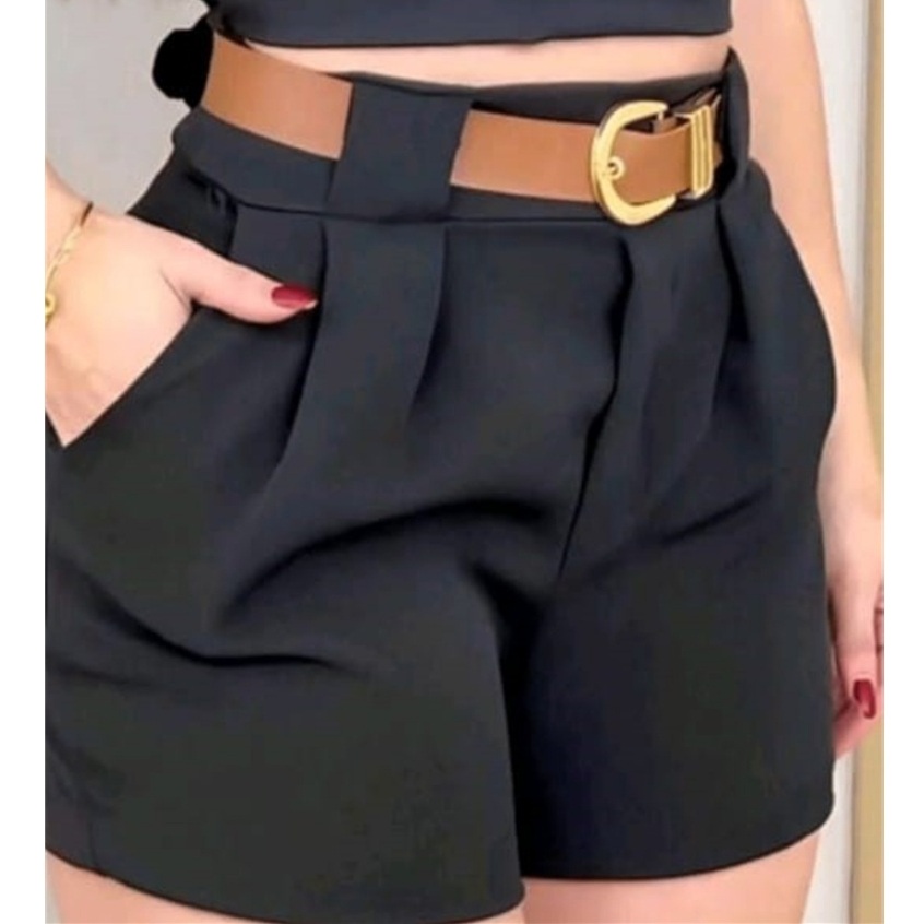 Short Social Feminino Cintura Alta com Cinto