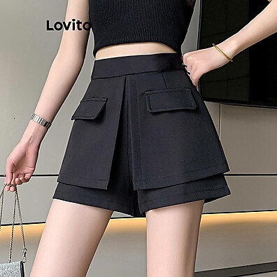 Shorts Feminino Lovito: Conforto e Estilo Assimétrico