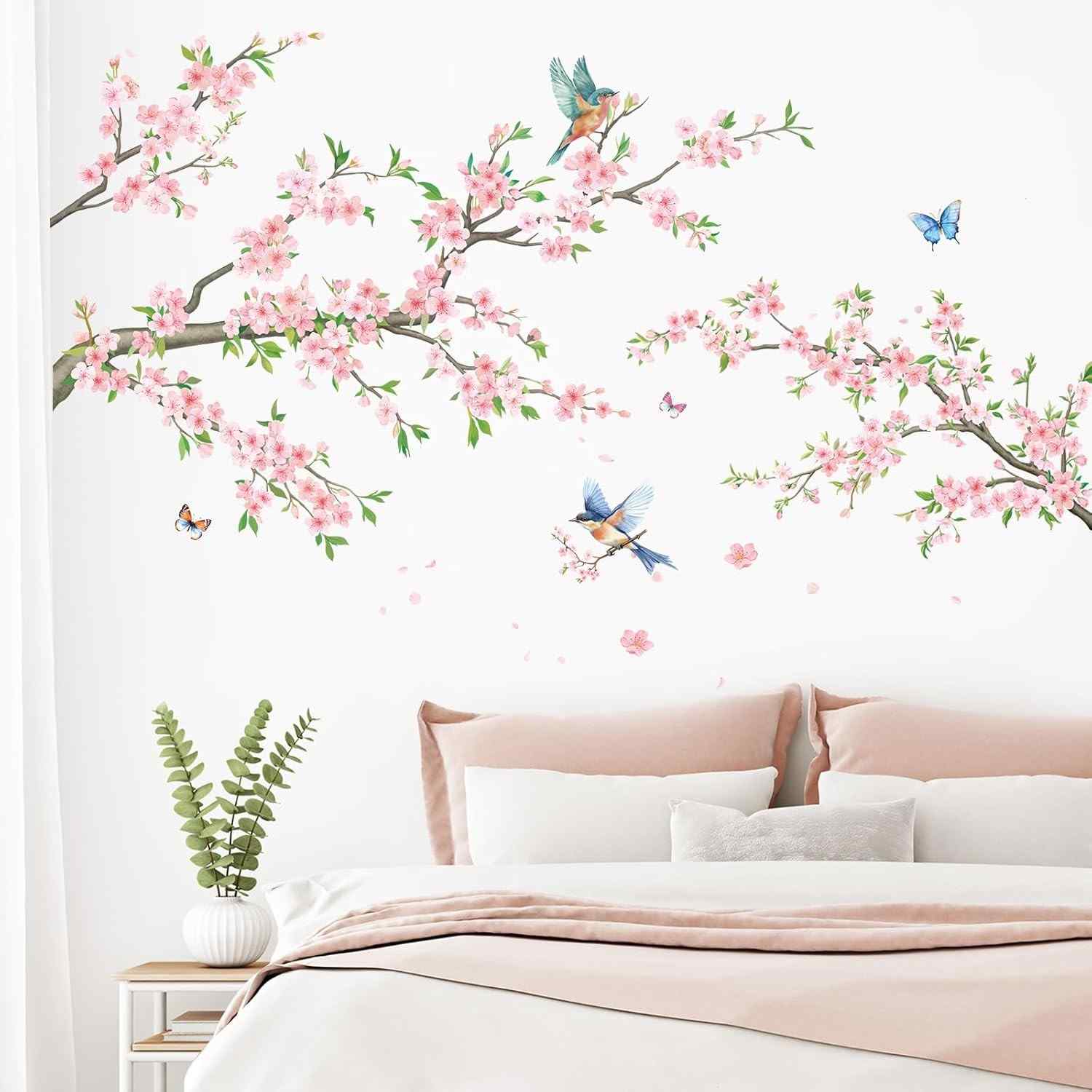 Adesivos de Parede Flor Rosa SHUCHING - Vinil Decorativo Descascar e Colar para Quarto e Sala