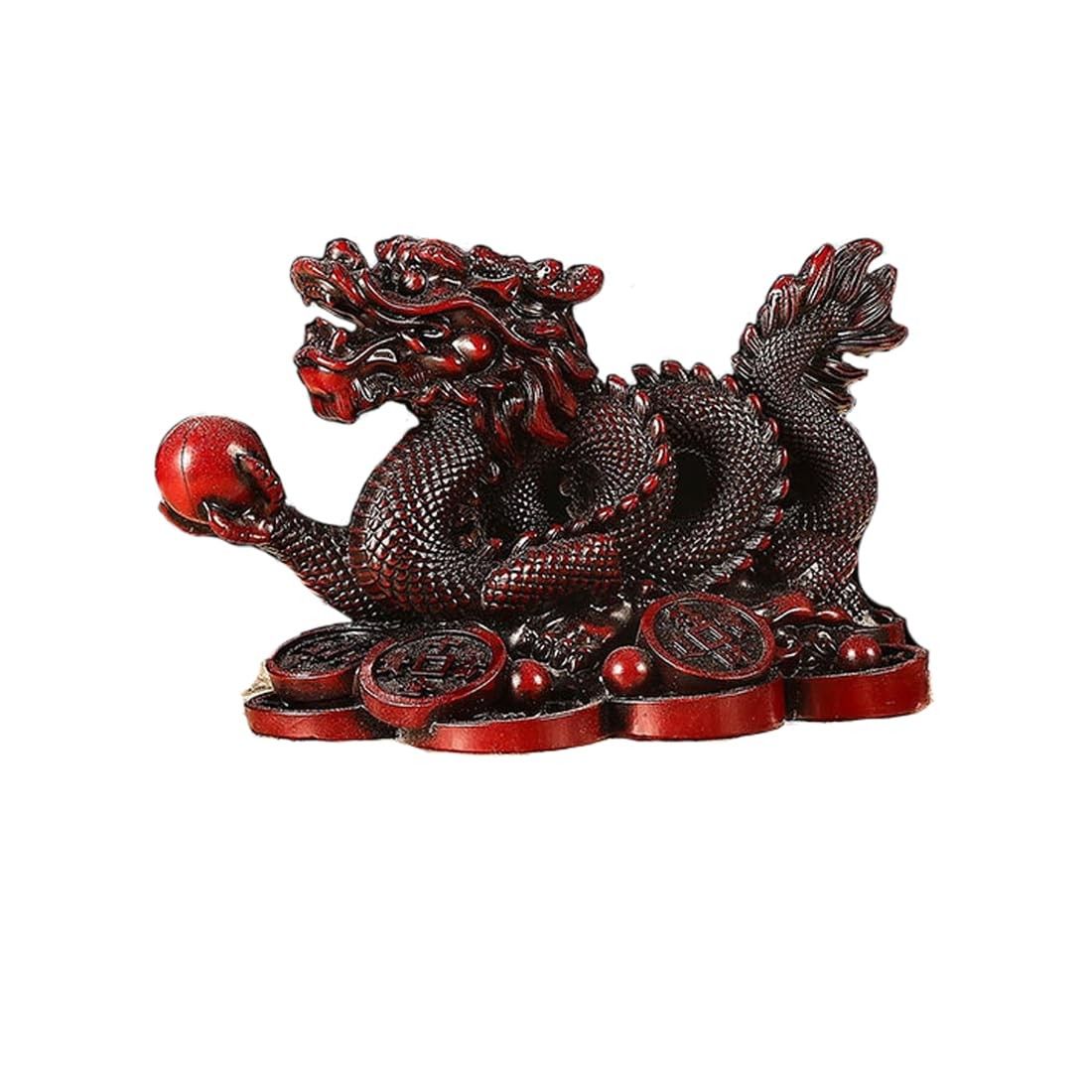 Estátua de Dragão Pequena - Feng Shui 2024 - Escultura de Riqueza e Boa Sorte (Vermelho, 8 cm)