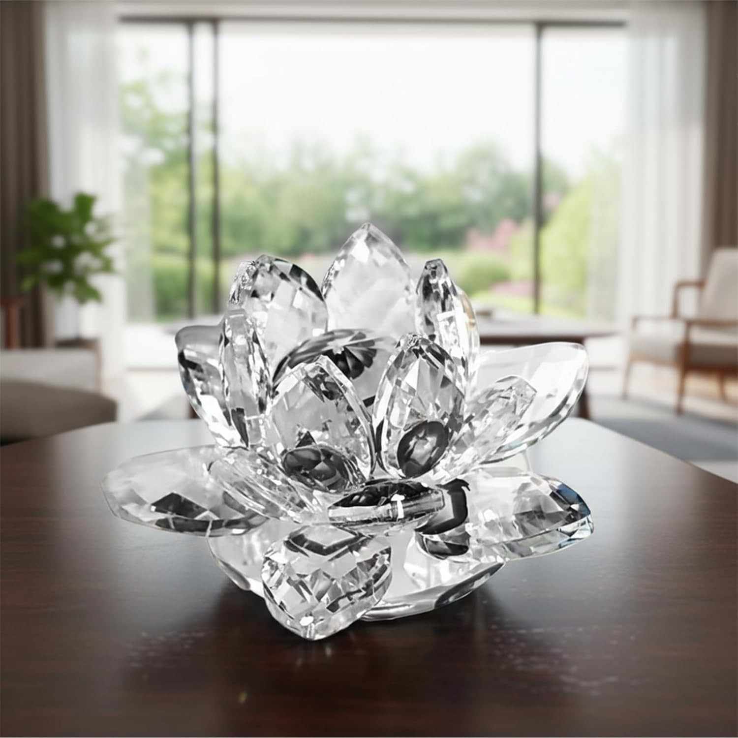 Estátua de Lótus em Cristal - Decoração Feng Shui para Mesa e Escritório